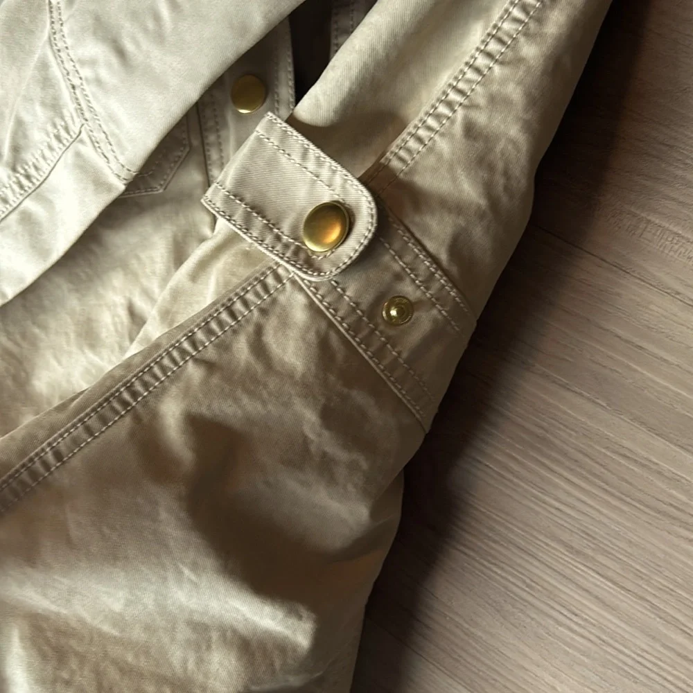 J Crew Cotton Utility Jacket Size XXS Khaki Gold Accents Lightweight